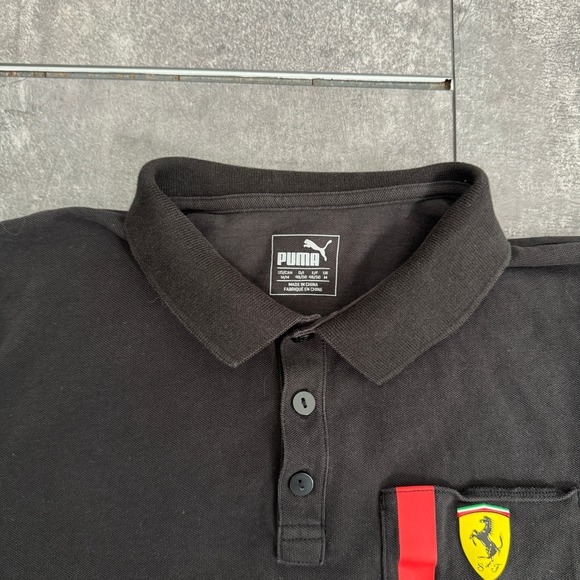 Puma Scuderia Ferrari Mens Polo Shirt Black Short Sleeve Pocket Shield Logo M - Picture 3 of 6